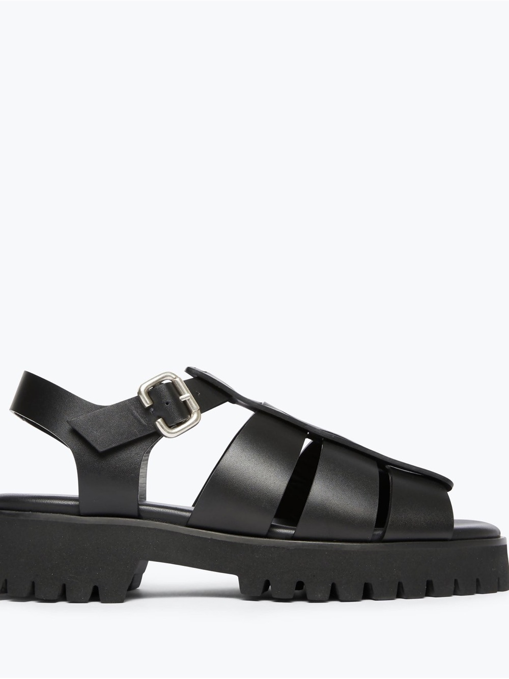 Freda Salvador Darya Black Lug-Sole Fisherman Sandals with Buckle